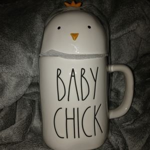 Rae Dunn "Baby Chick" mug with topper